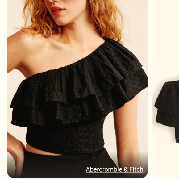 Abercrombie and Fitch black asymmetrical puff sleeve top - Picture 1 of 4